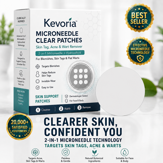 ✨Kevoria®2-in-1 Microneedle & Hydrocolloid Patch🍀| Removes Raised Moles, Acne, Flat Warts & Skin Tags | Helps Improve Wrinkles, Scars & Blemishes | Invisible Patches for Face & Body